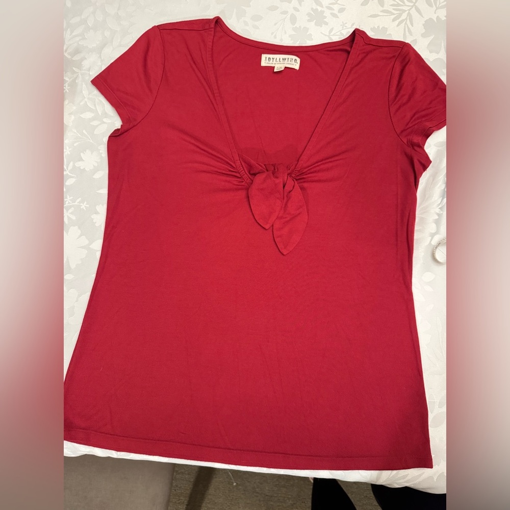 Idyllwind Cherry Red Short Sleeve Top with Knot Detail